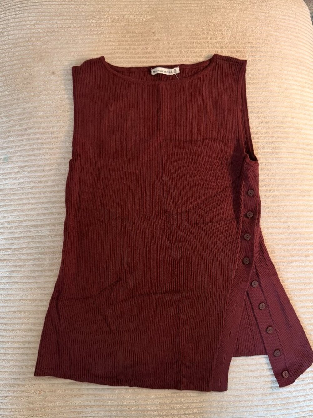 Red Knit Tank Top Side Buttons Sweater